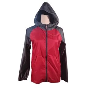 Columbia Lightweight Hooded  Rain Jacket Windbreaker Red &Black Kids Large 14/16